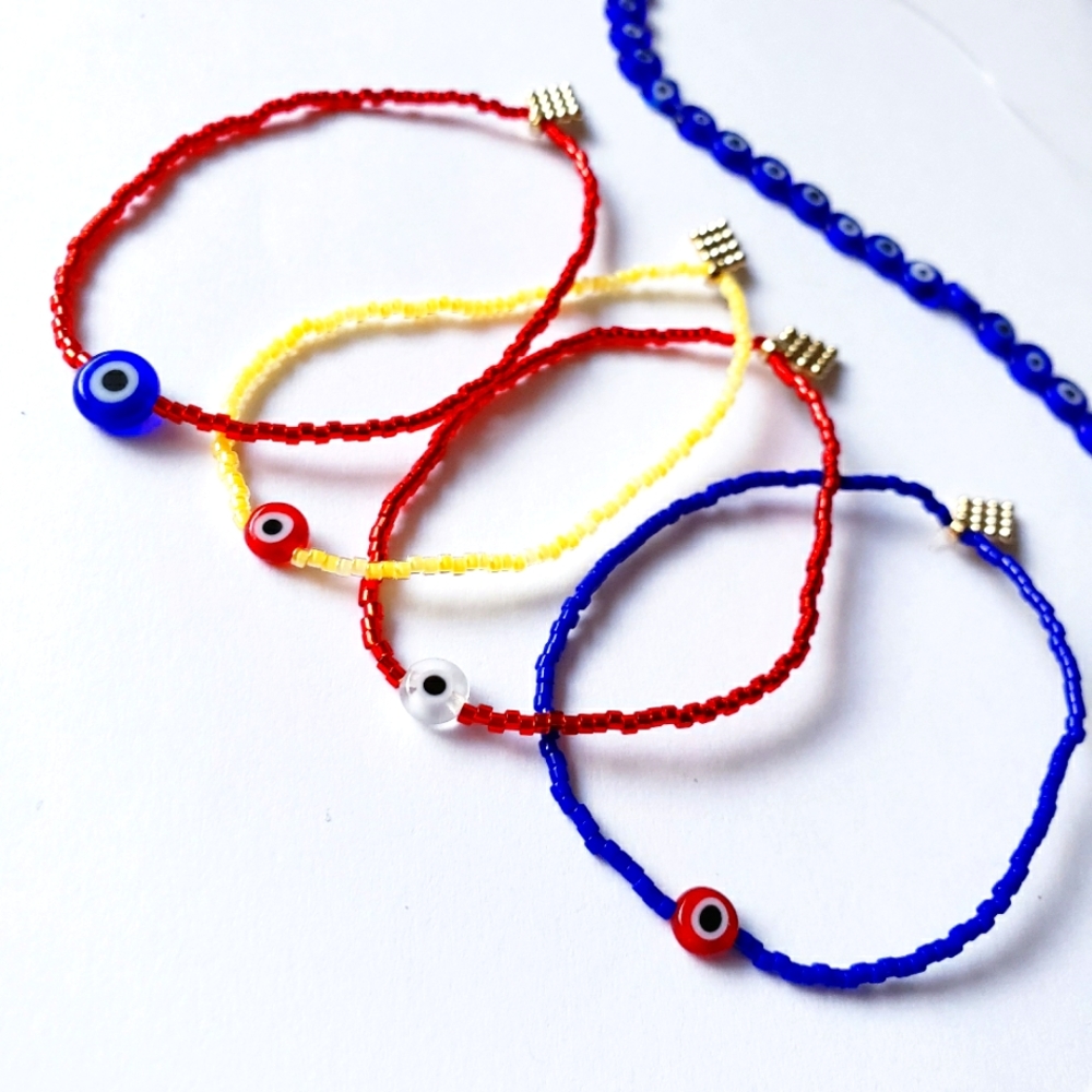 (🧿)🪬 Handcrafted Evil eye Mal ojo  bracelet set bracelets stretch.